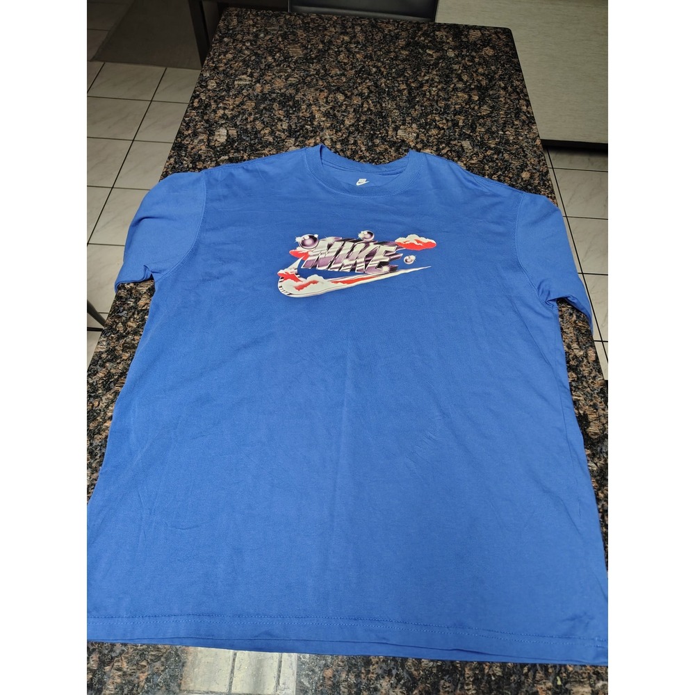 Nike Sportswear Chrome Cloud Graphic Blue T-Shirt Mens Large Loose Fit Tee